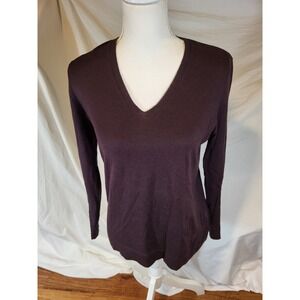 J. Jill Women's S Burgandy V-Neck Silk Cotton Pullover Knit Top